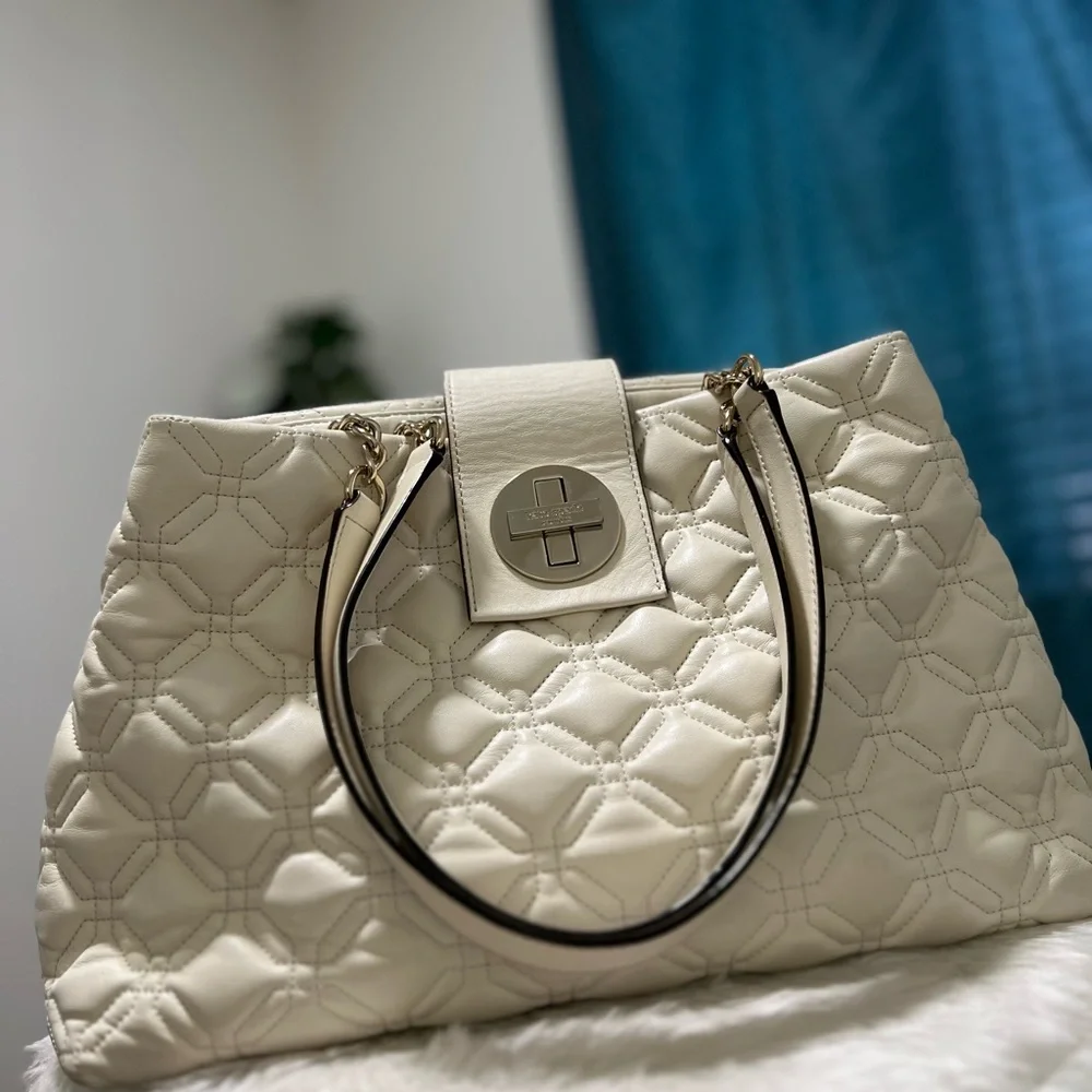 KATE SPADE White & Gold Chain Shoulder Bag